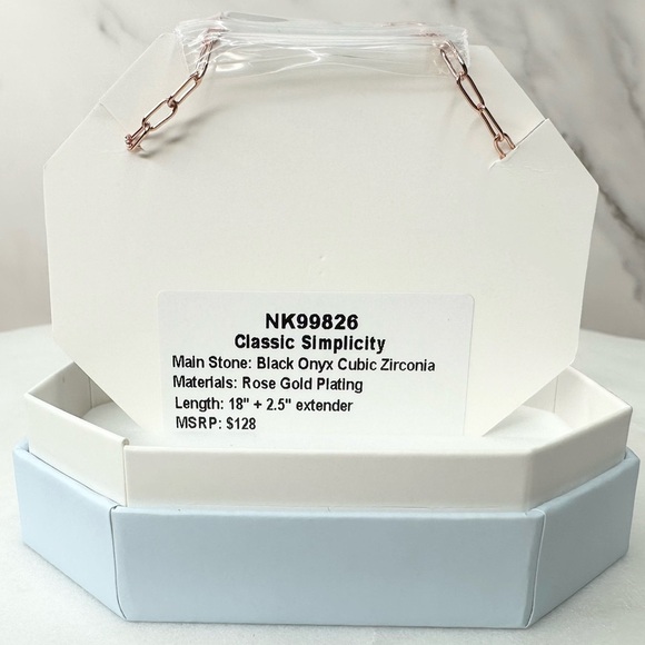 Bomb Party Classic Simplicity Black Onyx Rose Gold Necklace NK99826 NWT - Picture 3 of 3